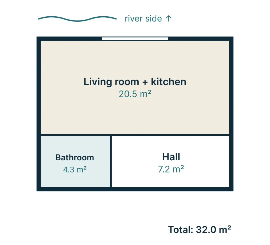 Floor plan of apartment M-13: 1 room, 32.0 m²