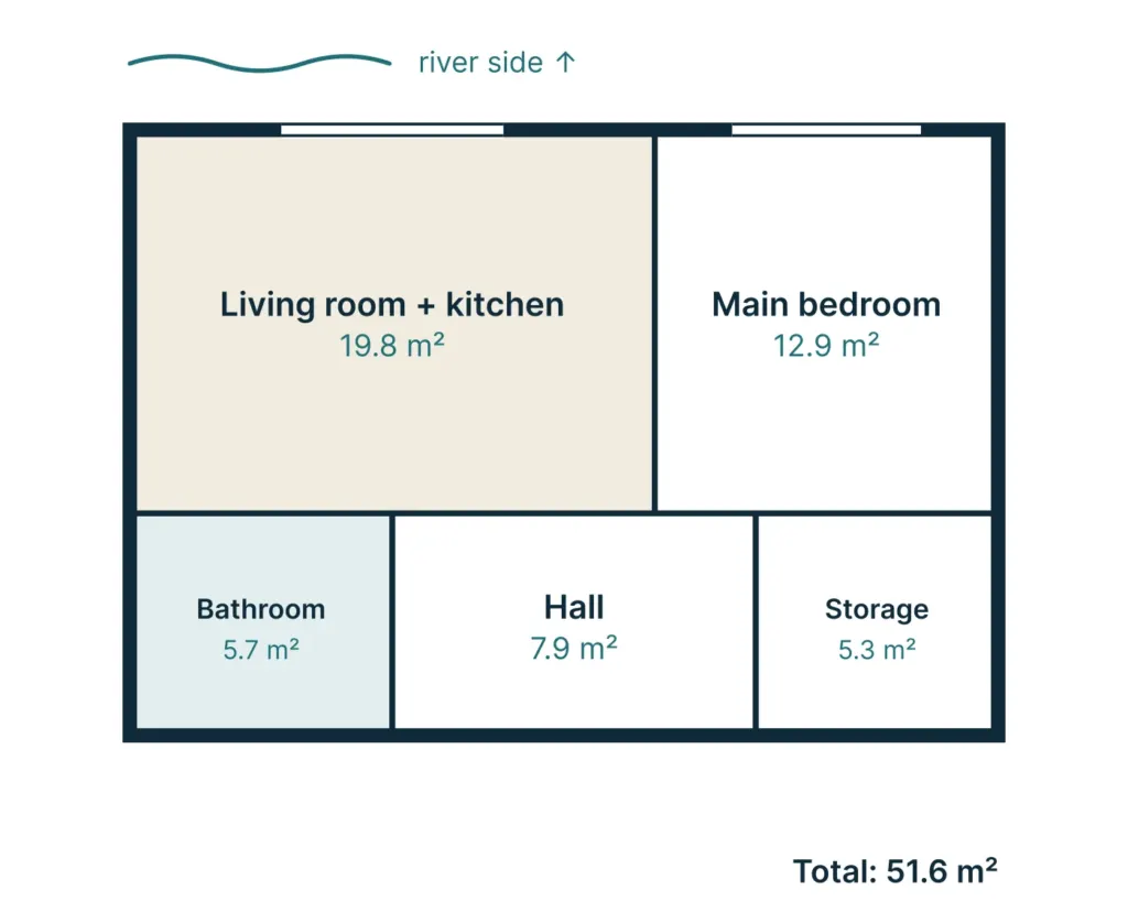 Floor plan of apartment M-22: 2 rooms, 51.9 m²