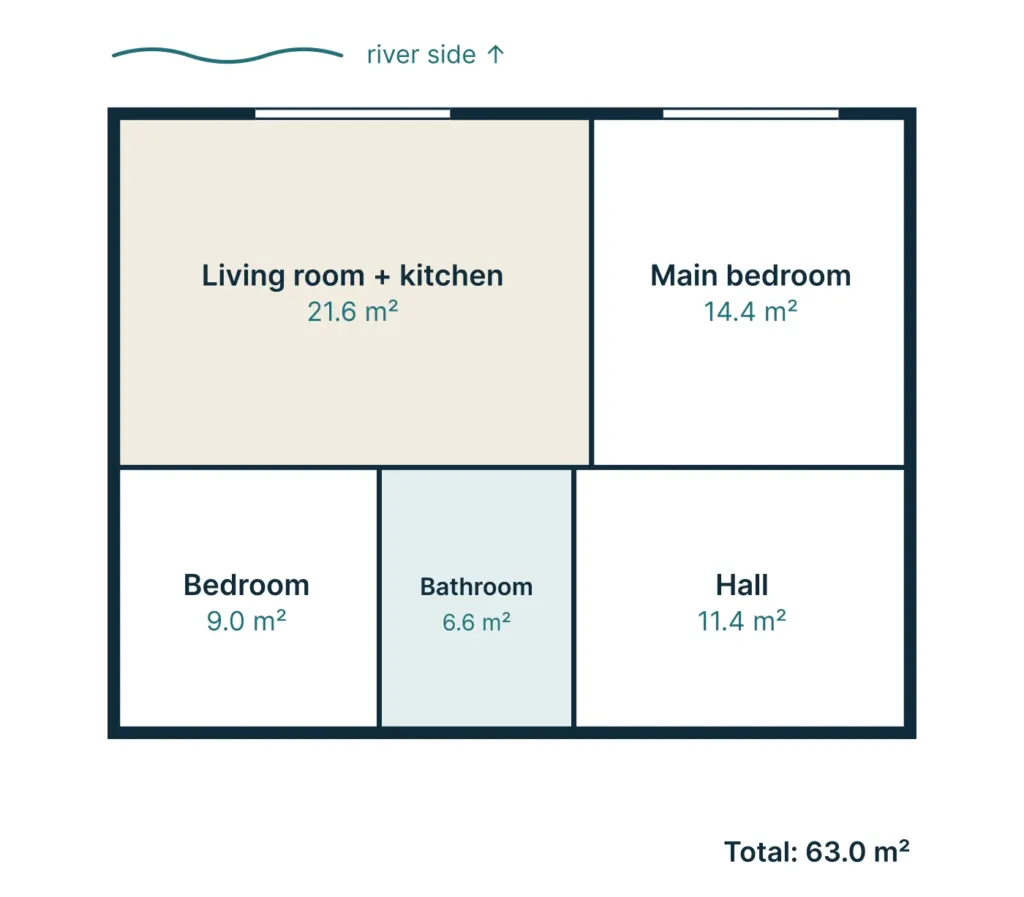 Floor plan of apartment M-45: 3 rooms, 63.0 m²
