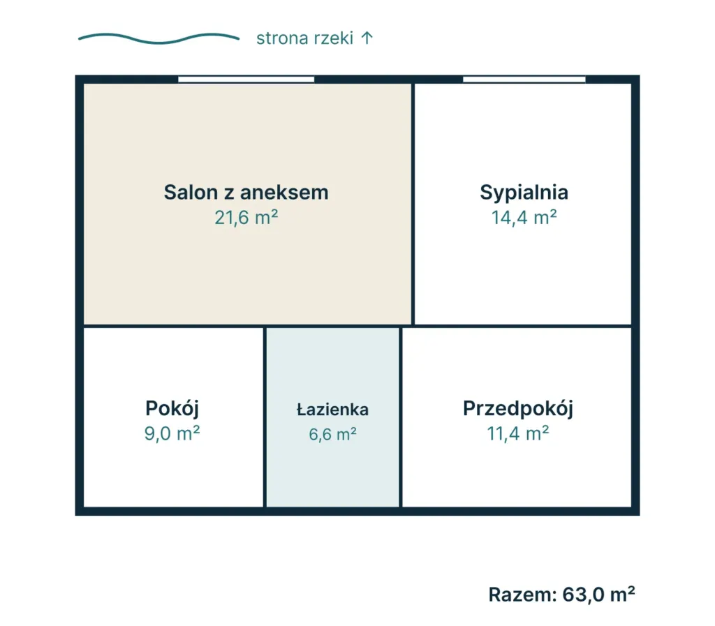 Rzut mieszkania M-45: 3 pokoje, 63,0 m²