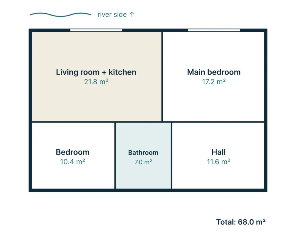 Floor plan of apartment M-21: 3 rooms, 68.3 m²