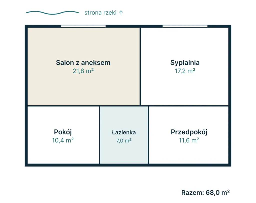 Rzut mieszkania M-21: 3 pokoje, 68,3 m²