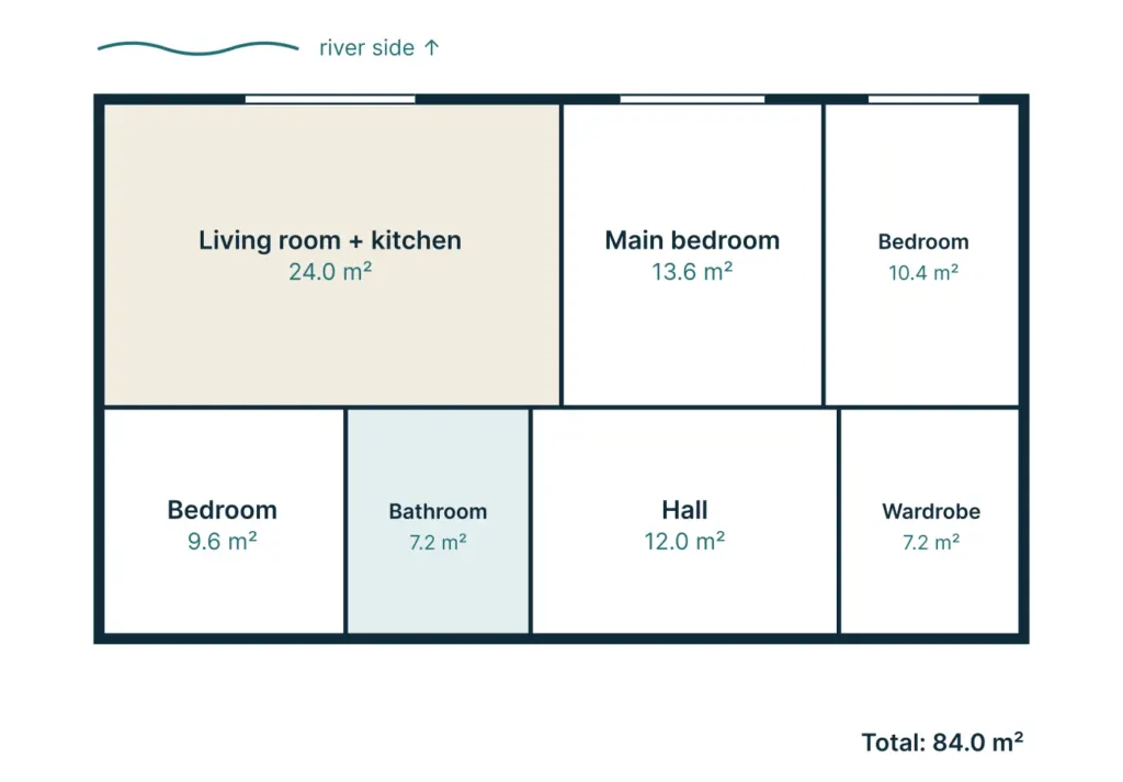 Floor plan of apartment M-36: 4 rooms, 83.7 m²